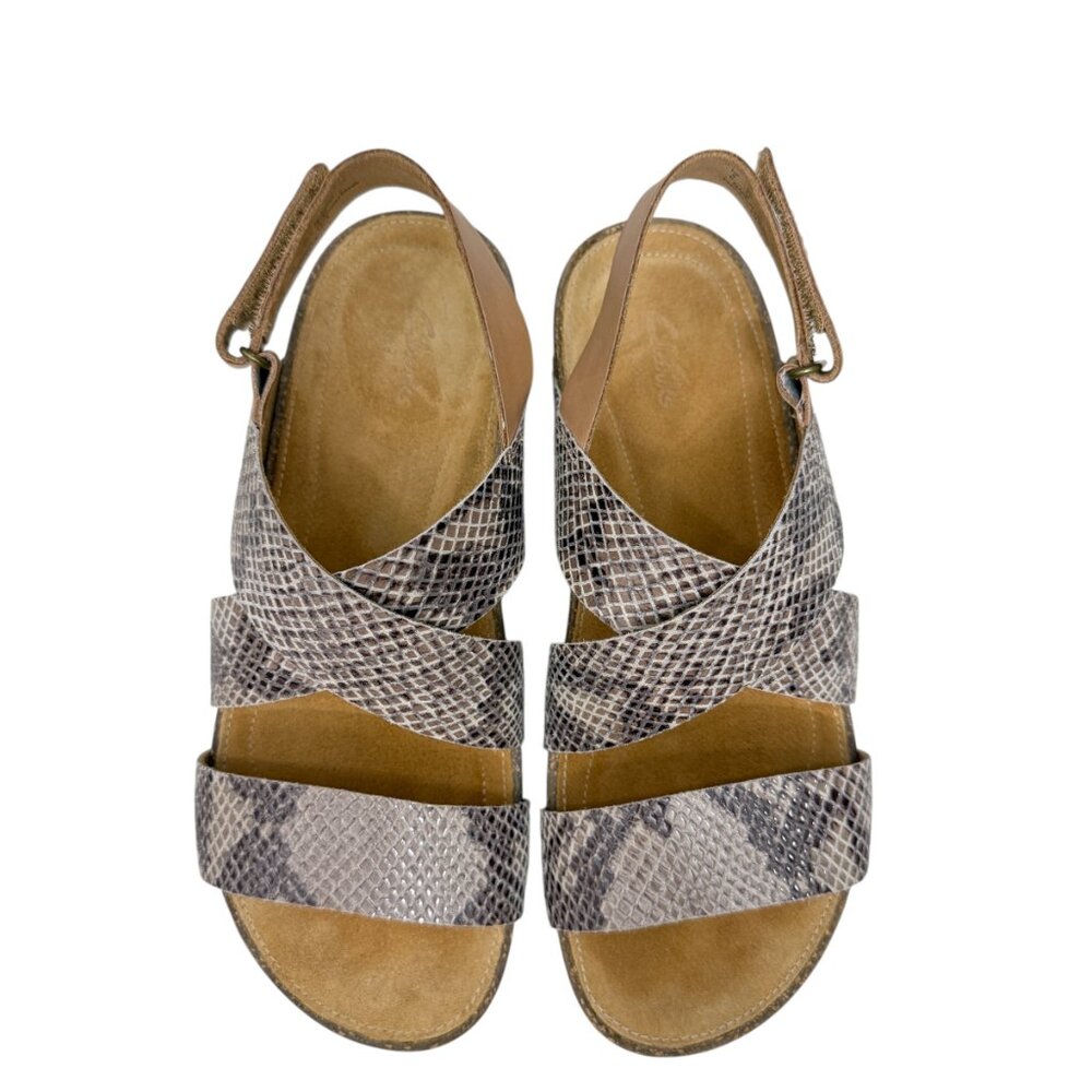 Clarks Perri Dunes Leather Snake Print Slingback Straps Women's Sandals size 7.5 - Picture 2 of 8